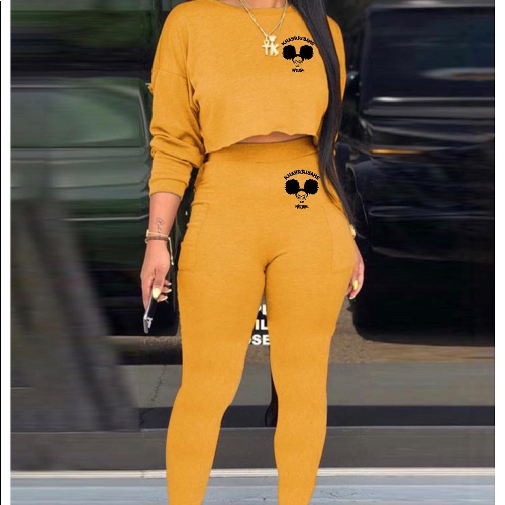 Yellow 2 piece crop top set